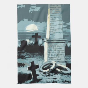 Vintage Halloween, unheimlicher Friedhof mit Gräbe Handtuch