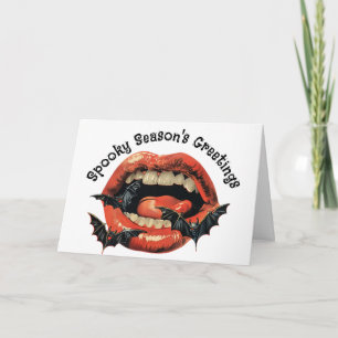 Vintage-Halloween-Vampir-Lippen & Fledermäuse Feiertagskarte