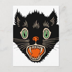 Vintage Halloween verängstigter schwarzer Kater Postkarte