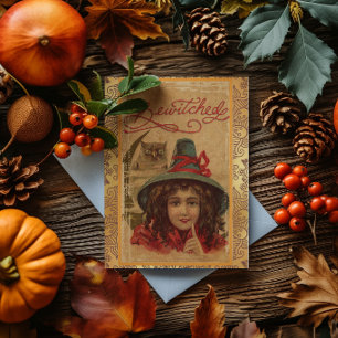 Vintage Halloween Verhexte Hexe und Eule Karte
