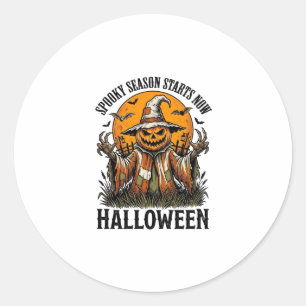 Vintage-Halloween-Vogelscheuche-Kürbis-Hexe-Shirt_ Runder Aufkleber