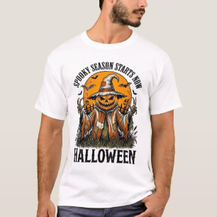 Vintage-Halloween-Vogelscheuche-Kürbis-Hexe-Shirt_ T-Shirt