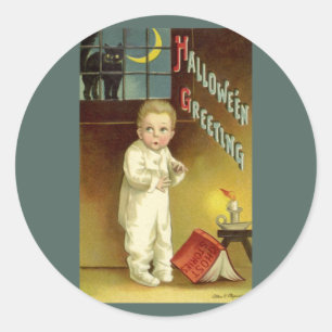 Vintage Halloween von Ellen Clapsaddle, Geisterges Runder Aufkleber
