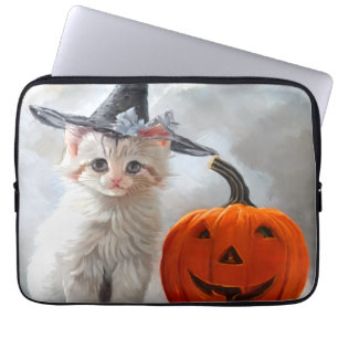 Vintage Halloween Weiße Kätzchen und Jack-o'-lante Laptopschutzhülle