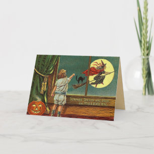 Vintage Halloween Witch Card Karte