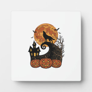 Vintage-Halloween-Wolf-Mond-Kürbis-Shirt-Design_1 Fotoplatte