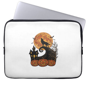 Vintage-Halloween-Wolf-Mond-Kürbis-Shirt-Design_1 Laptopschutzhülle