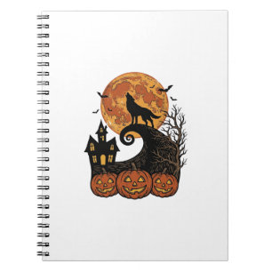 Vintage-Halloween-Wolf-Mond-Kürbis-Shirt-Design_1 Notizblock