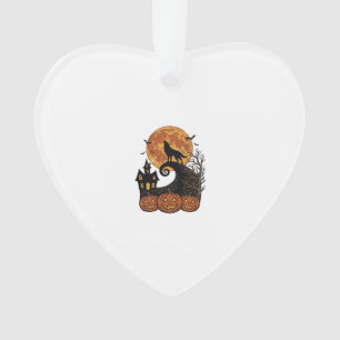 Vintage-Halloween-Wolf-Mond-Kürbis-Shirt-Design_1 Ornament