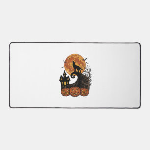 Vintage-Halloween-Wolf-Mond-Kürbis-Shirt-Design_1 Schreibtischunterlage