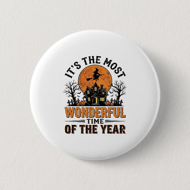 Vintage-Halloween-wunderbarste-Zeit-Shirt-Design Button (Vorderseite)