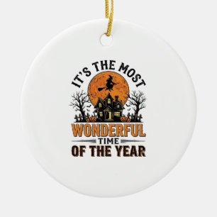 Vintage-Halloween-Wunderbarste-Zeit-Shirt-Design Keramik Ornament
