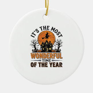 Vintage-Halloween-Wunderbarste-Zeit-Shirt-Design Keramik Ornament