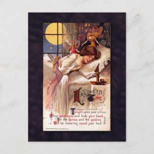 Vintage Halloween-Zeit Feen und schlafendes Mädche Postkarte
