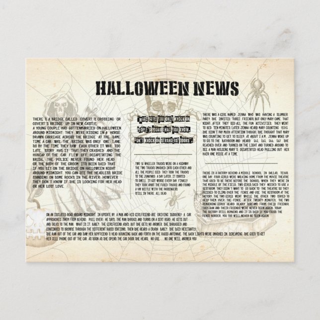 Vintage Halloween-Zeitung Postkarte (Vorderseite)