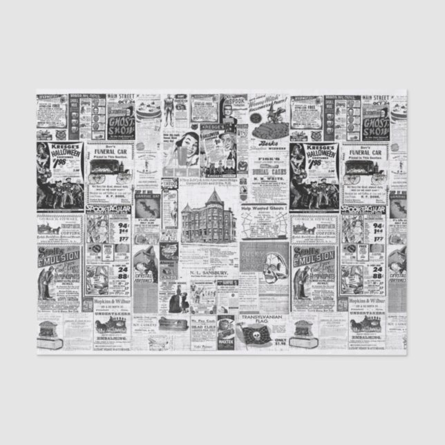 Vintage Halloween-Zeitungsanzeigen Seidenpapier (Vorderseite)
