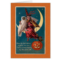 Vintage Halloweenhexe und -eule