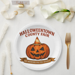 Vintage Halloweentown County Fair Retro-Kürbis Pappteller