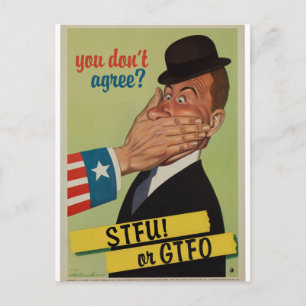 Vintage Halt-den-Mund-oder-Verschwinde Postkarte