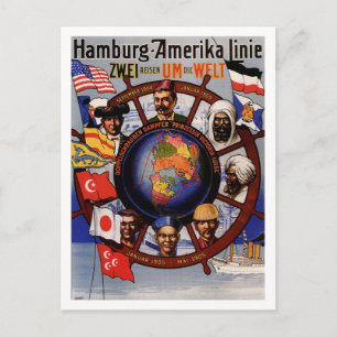 Vintage Hamburg-Amerika Linie auf Weltreise 1905 Postkarte