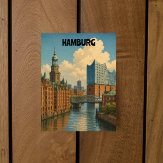 Vintage Hamburg Deutschland Hafenstadt Illustratio Postkarte