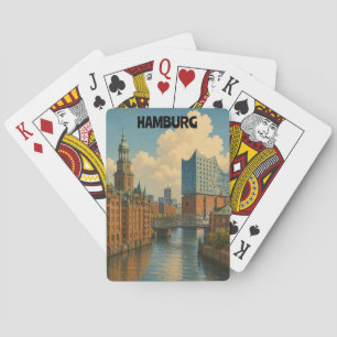 Vintage Hamburg Deutschland Hafenstadt Illustratio Spielkarten