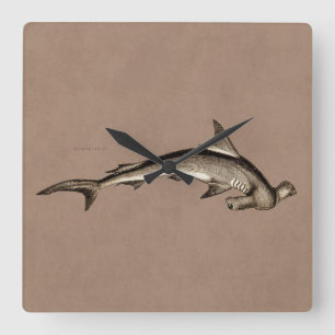 Vintage Hammerhai-Shark aus dem 19. Jahrhundert Al Quadratische Wanduhr
