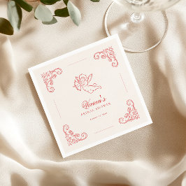 Vintage Hand Drawn Cupid Cherub Red Bridal Shower Serviette