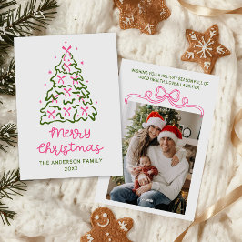 Vintage Hand Drawn Ribbons Tree Photo Christmas Feiertagskarte