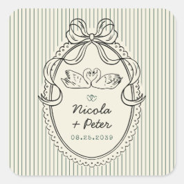 Vintage Hand Drawn Swan Stripes Wedding Favor Quadratischer Aufkleber