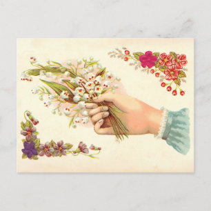 Vintage Hand of Love Dankeschön mit Blumen Postkarte