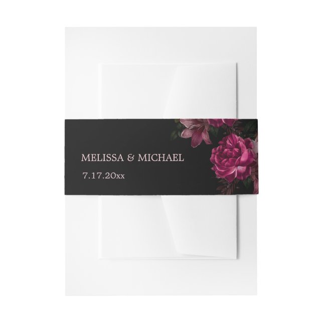 Vintage Hand Painted Roses Dark Moody Wedding Einladungsbanderole (Vorderseite Beispiel)