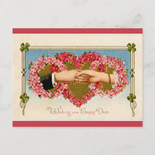 Vintage Hände durch Blumenschläuche Valentine Postkarte