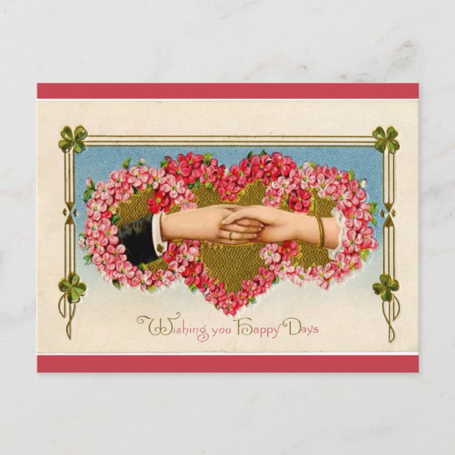 Vintage Hände durch Blumenschläuche Valentine Postkarte (Vorderseite)