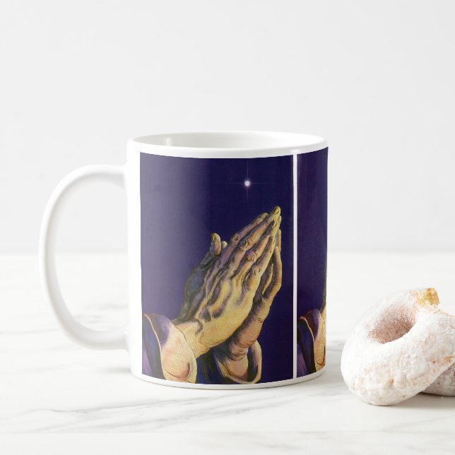Vintage Hände Gebet mit Stern von Bethlehem Kaffeetasse (Mit Donut)