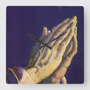 Vintage Hände Gebet mit Stern von Bethlehem Quadratische Wanduhr