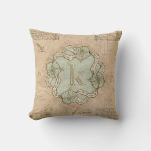 Vintage handgefertigte Buchstabe K Wortkunst Grün Kissen