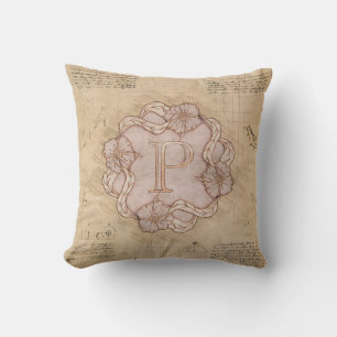 Vintage handgefertigte Letter P Word Art Pink Gold Kissen