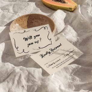 Vintage handgeschriebene, einzigartige moderne Hoc RSVP Karte