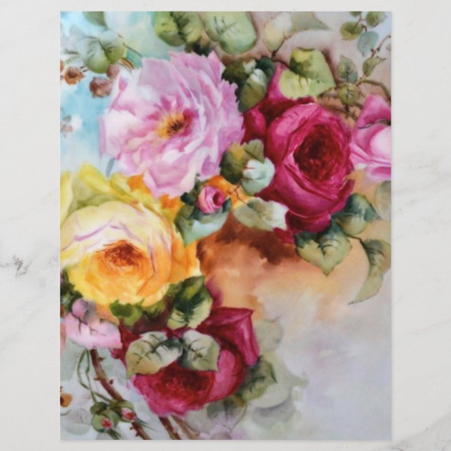 Vintage handgestrichene Rose Blumenhandkunstpapier (Vorderseite)