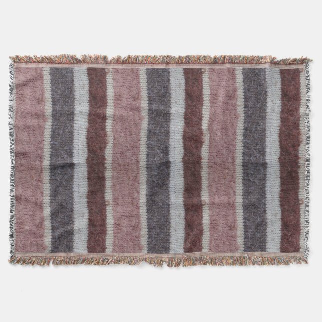 Vintage handgestrickte braune Streifen Decke (Vorderseite)