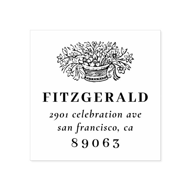 Vintage handgezeichnet Blume Rücksendeadresse Gummistempel (Prägung)