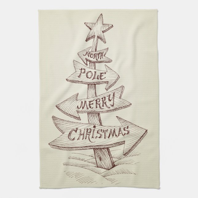 Vintage handgezeichnet Nordpol Weihnachten Geschirrtuch (Vertikal)