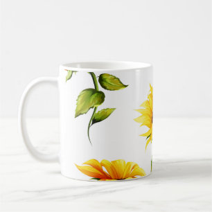 Vintage handGezeichnet Sonnenblumenwasserfarbe Kaffeetasse