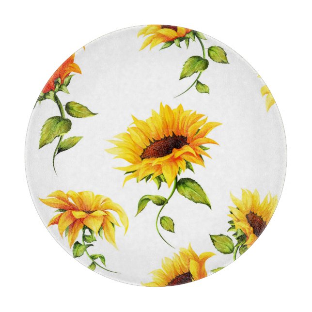 Vintage handGezeichnet Sonnenblumenwasserfarbe Schneidebrett (Vorderseite)