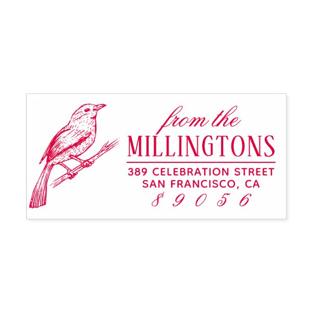 Vintage handgezeichnet Vogelfamilie Rücksendeadres Permastempel (Design)