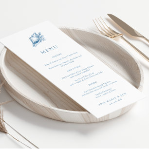 Vintage handgezeichnete blaue Muschel-Hochzeitsmen Menükarte