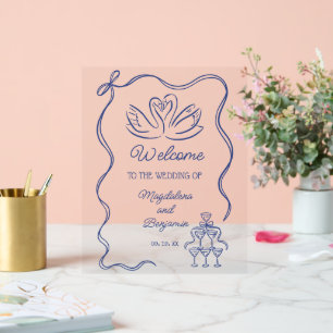 Vintage handgezeichnete blaue Retro-Hochzeit Acrylschild