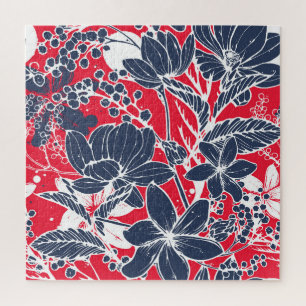 Vintage handgezeichnete Blumen, elegantes Muster. Puzzle