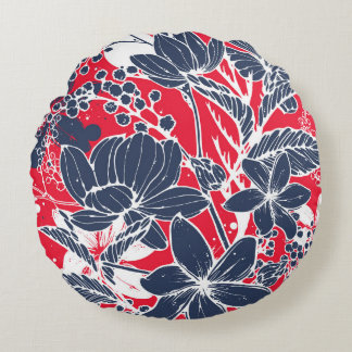 Vintage handgezeichnete Blumen, elegantes Muster. Rundes Kissen